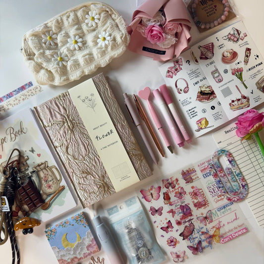 Pink Floral Gift Box 💞 — Cozy Aesthetic Bundle ( A5 Notebook)