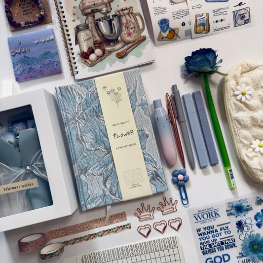 Blue Floral Gift Box 💙 – Soft Cozy Bundle (A5 Notebook)