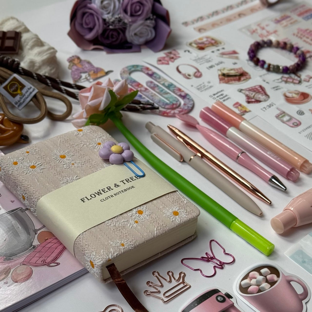 🌸 Pink Floral Bundle | A6 Notebook Stationery Set 🎀